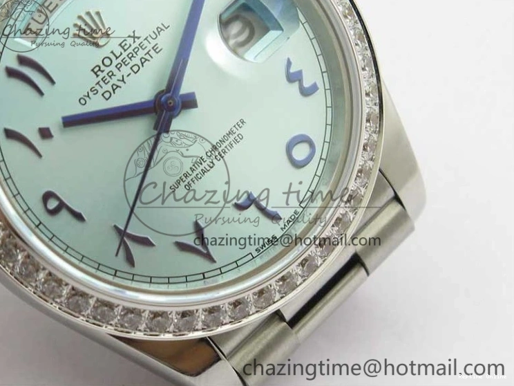 0417 Day Date 40mm SS BP Maker Best Edition Diamond Bezel Blue Dial Arabic Markers On SS Bracelet A Lightweight 2883